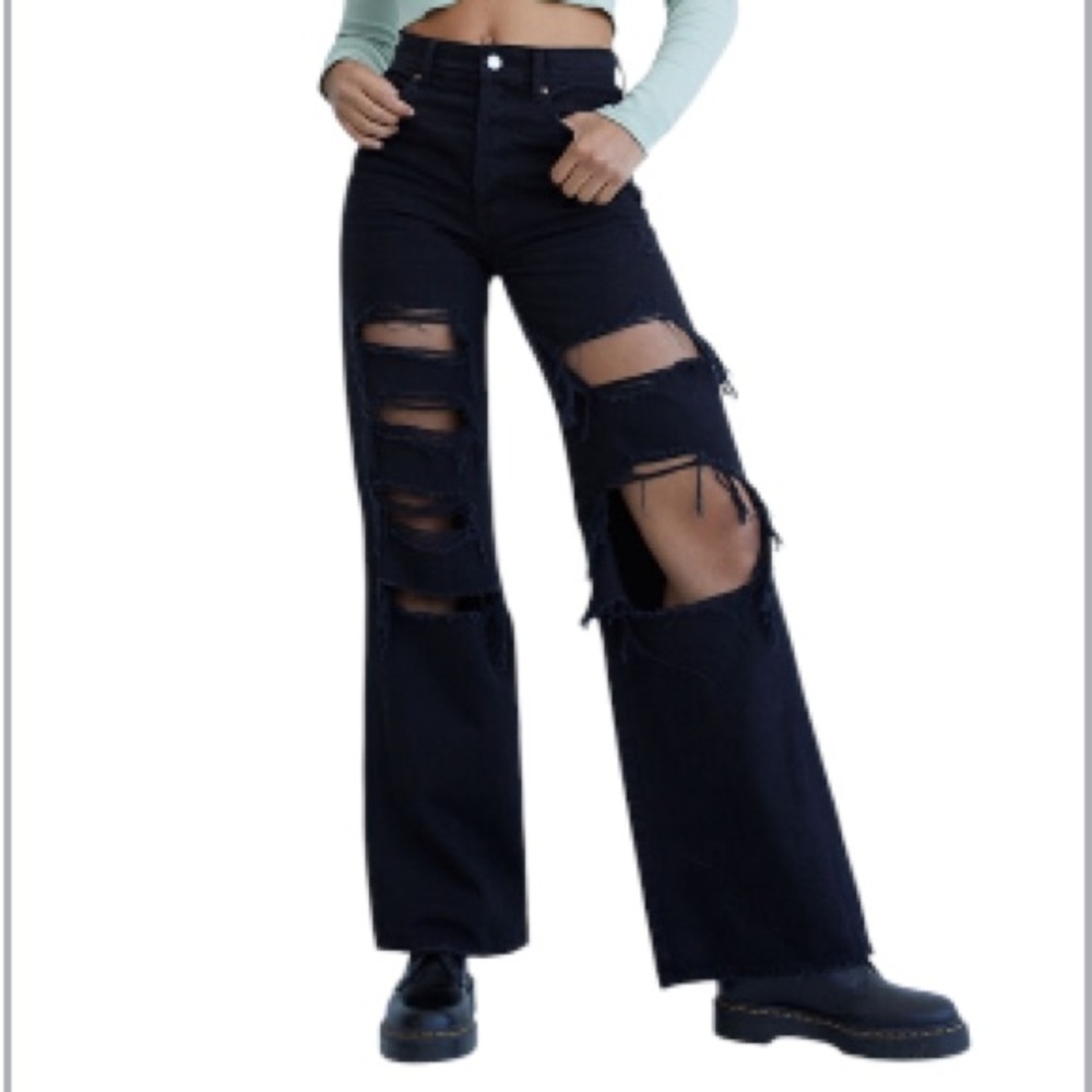 PacSun Eco Black Distressed High Waisted Baggy Jeans NEW